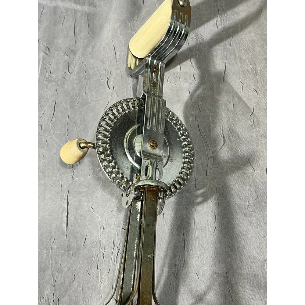 Vintage AJ Ekco High Speed Beater Hand Crank Egg Mixer Wood Handle‎ Made in USA